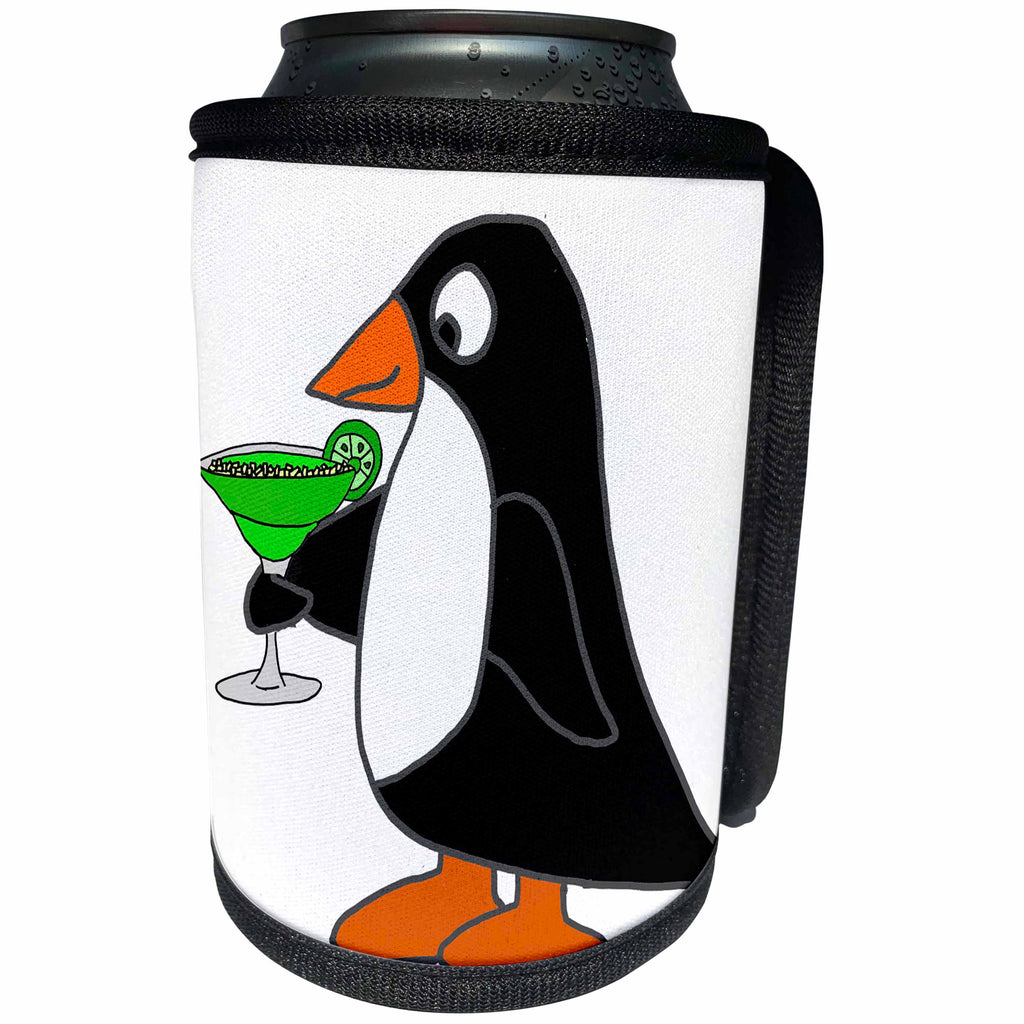 3dRose All Smiles Art Drinking - Funny Cute Penguin Drinking Margarita Cartoon - Can Cooler Bottle Wrap (cc_263749)