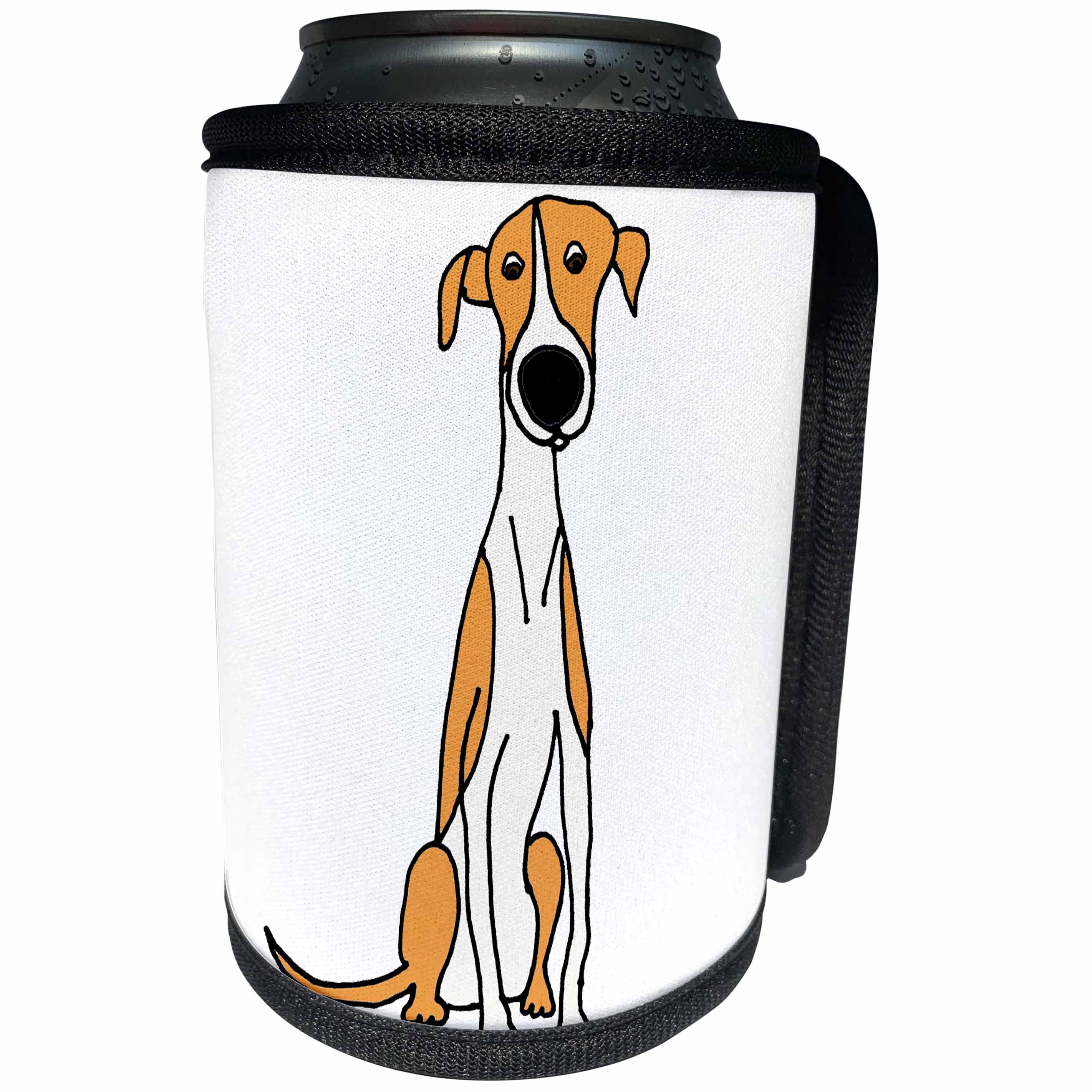3dRose All Smiles Art Pets - Funny Cute Red and White Greyhound Puppy Dog Cartoon - Can Cooler Bottle Wrap (cc_263751)