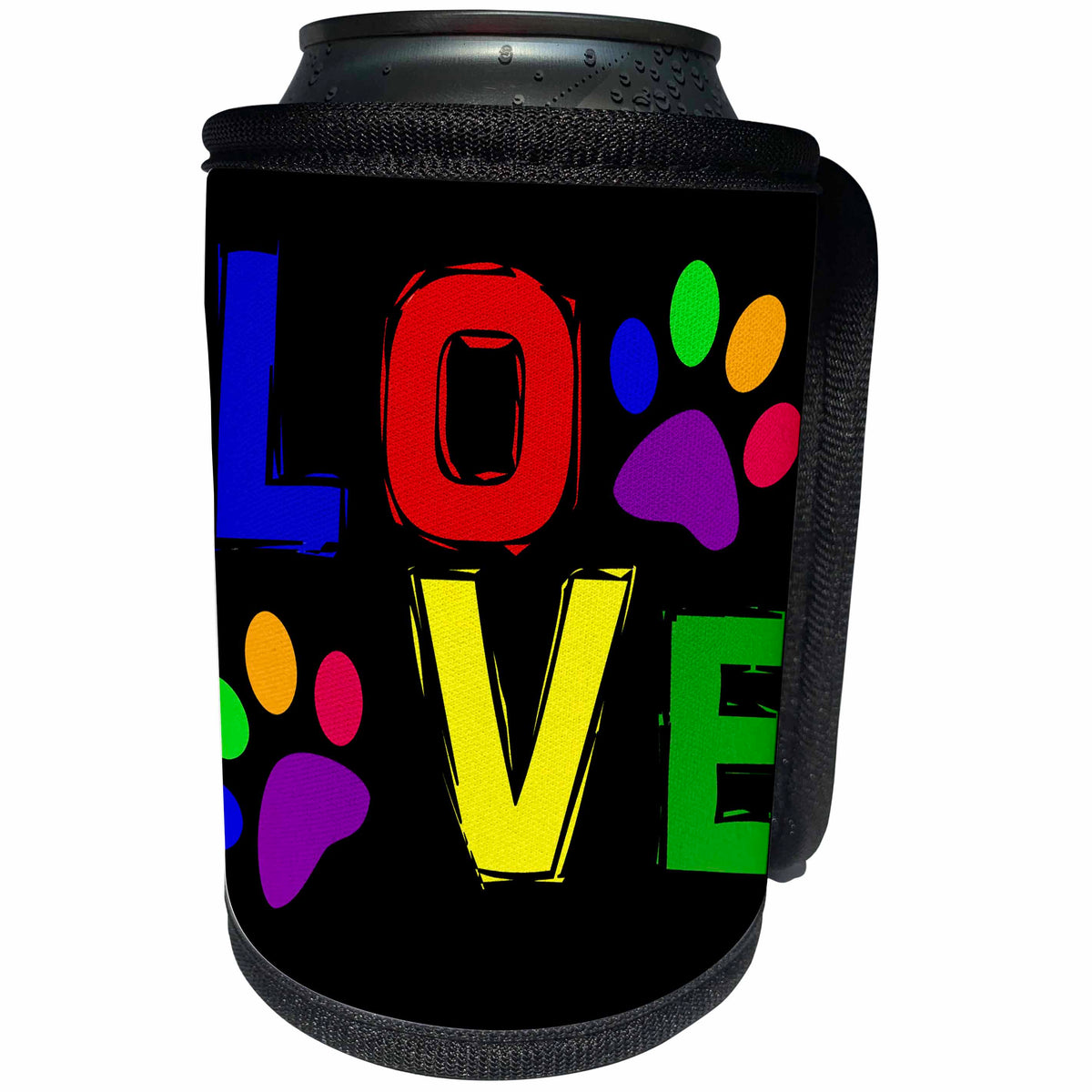 3dRose All Smiles Art Pets - Funny Cool Dog Love with Paw Prints Art - Can Cooler Bottle Wrap (cc_263752)