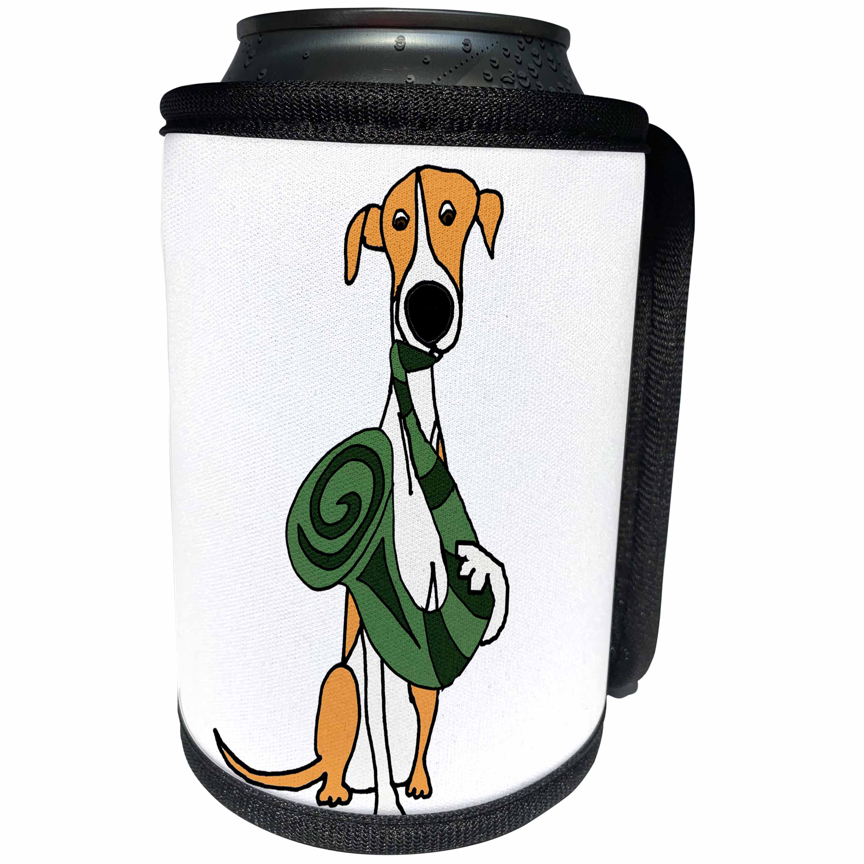3dRose All Smiles Art Pets - Funny Cute Red and White Greyhound Dog Playing Saxophone - Can Cooler Bottle Wrap (cc_263755)
