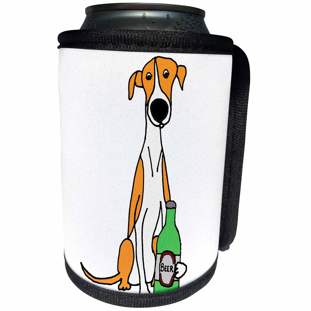 3dRose All Smiles Art Pets - Funny Cute Red and White Greyhound Dog Drinking Beer - Can Cooler Bottle Wrap (cc_263756)