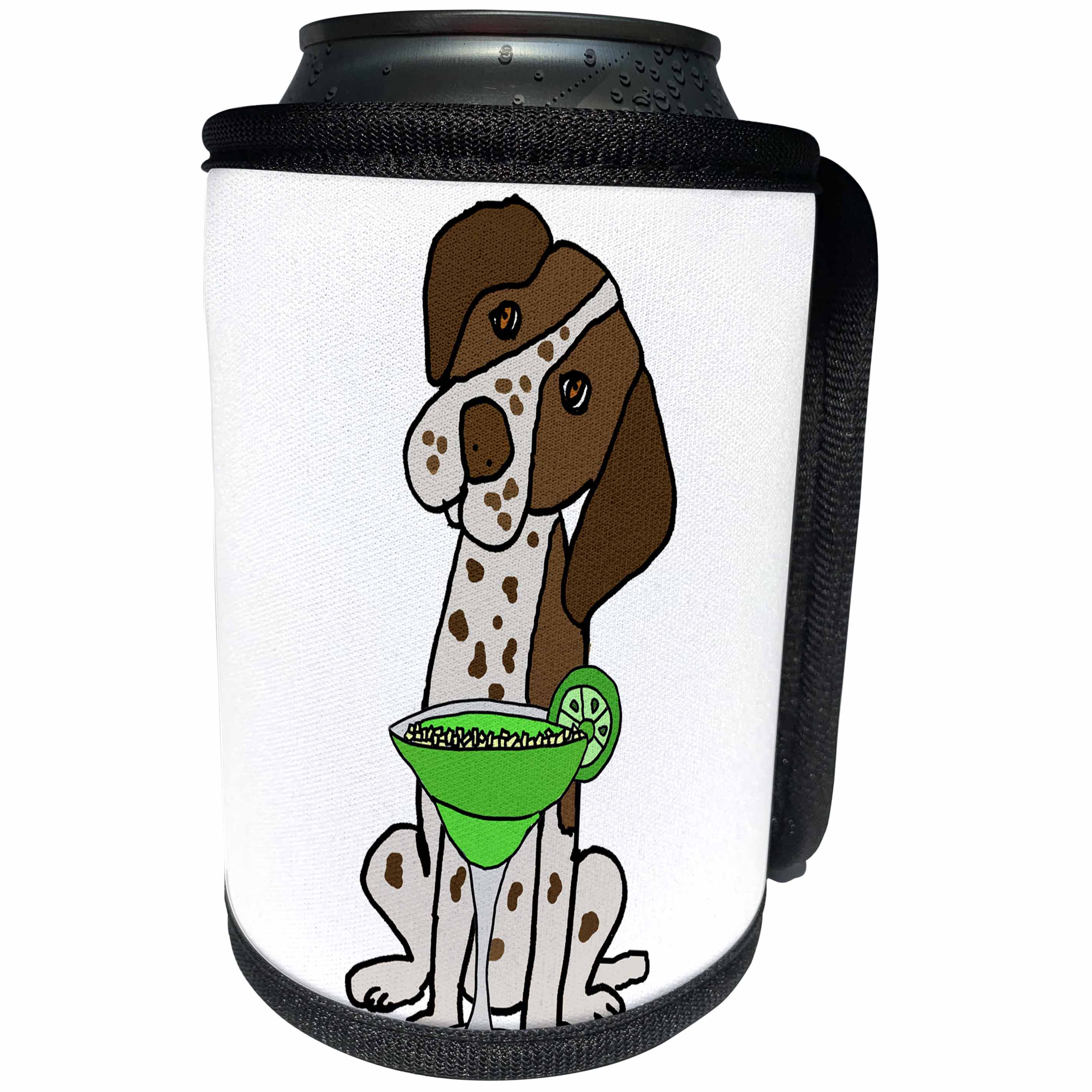 3dRose All Smiles Art Pets - Funny Cute German Short-haired Pointer Drinking Margarita - Can Cooler Bottle Wrap (cc_263760)