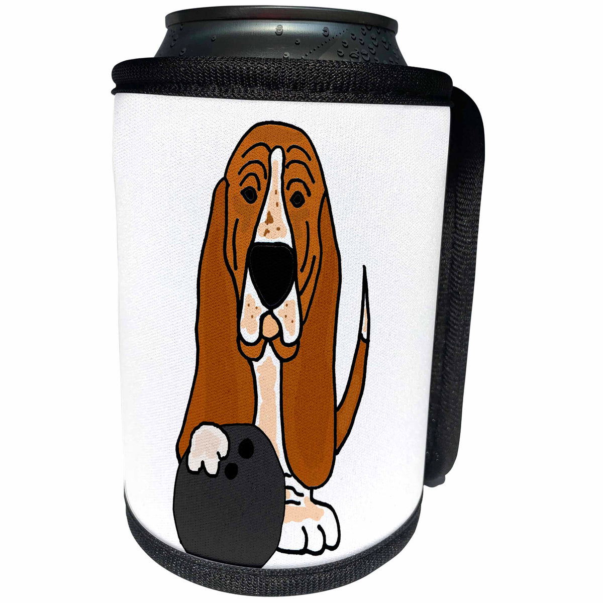 3dRose All Smiles Art Pets - Cute Funny Basset Hound Dog Bowling Cartoon - Can Cooler Bottle Wrap (cc_263762)