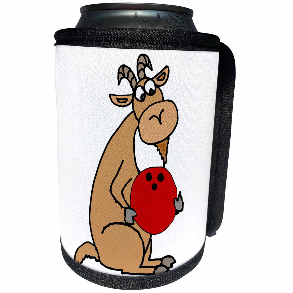 3dRose All Smiles Art Sports and Hobbies - Cute Funny Goat Bowling Cartoon - Can Cooler Bottle Wrap (cc_263764)