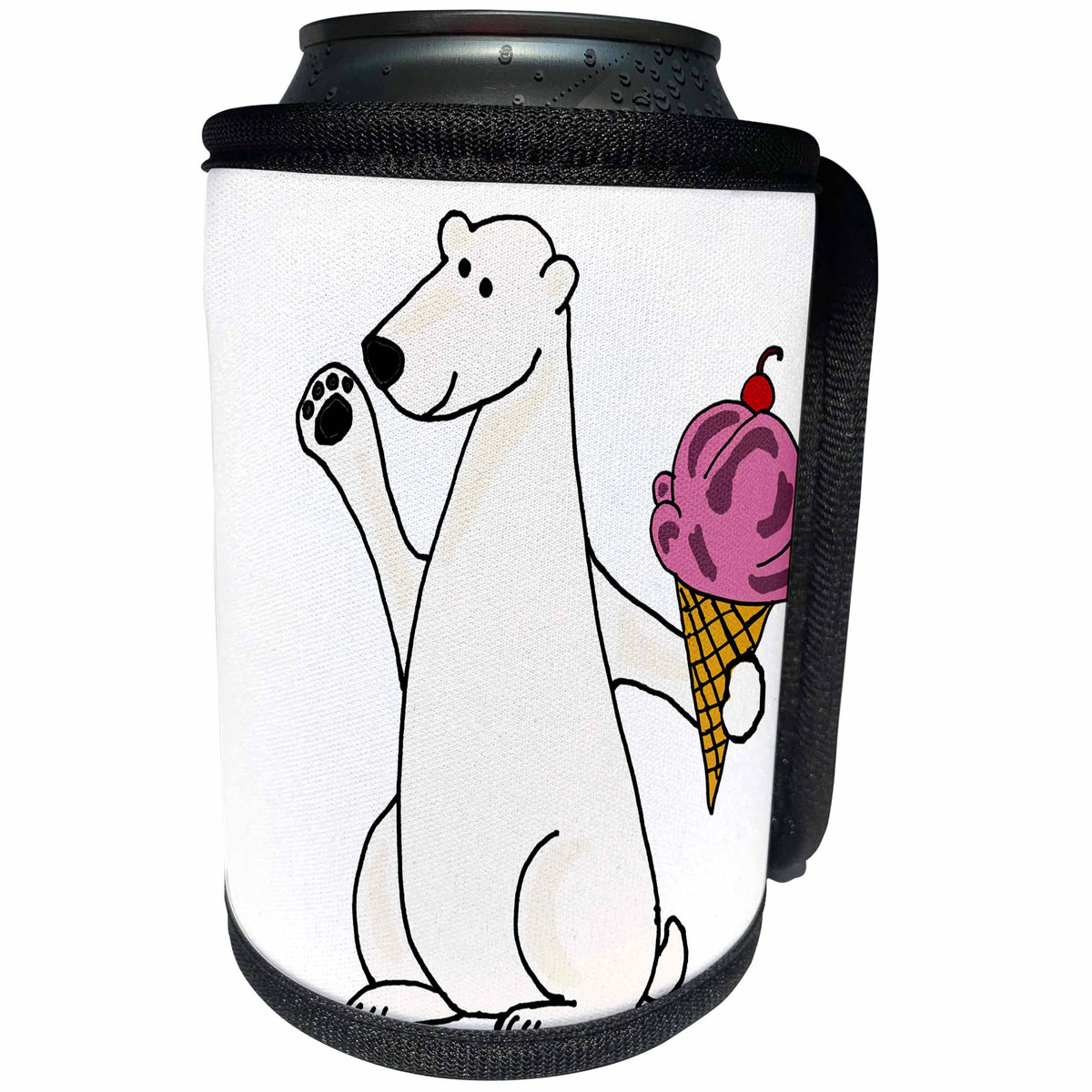 3dRose All Smiles Art Animals - Funny Cute Polar Bear eating Ice Cream - Can Cooler Bottle Wrap (cc_263765)