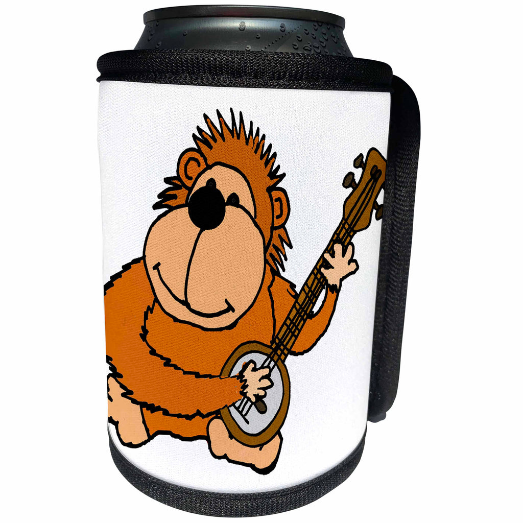 3dRose All Smiles Art Music - Funny Cute Orangutan Playing Banjo Cartoon - Can Cooler Bottle Wrap (cc_263774)