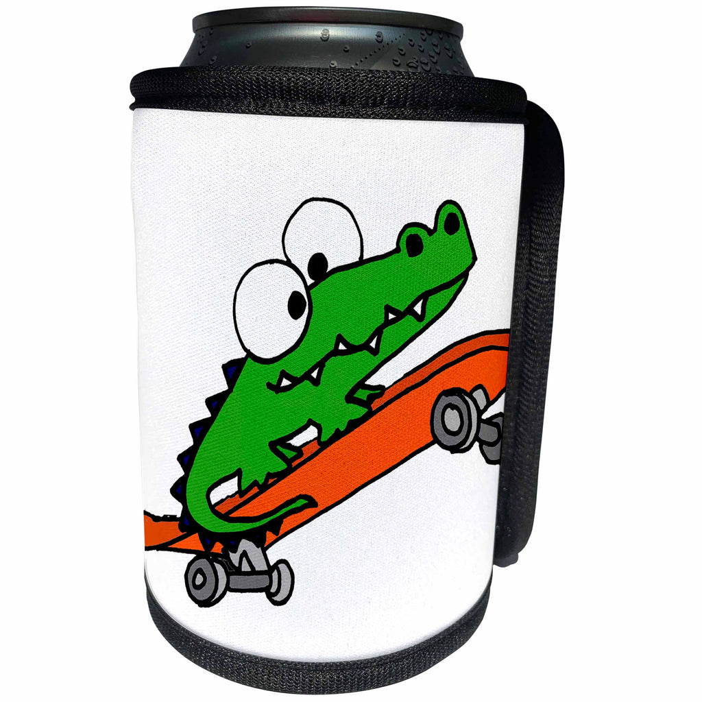 3dRose All Smiles Art Sports and Hobbies - Funny Cute Alligator on Skateboard Cartoon - Can Cooler Bottle Wrap (cc_263775)