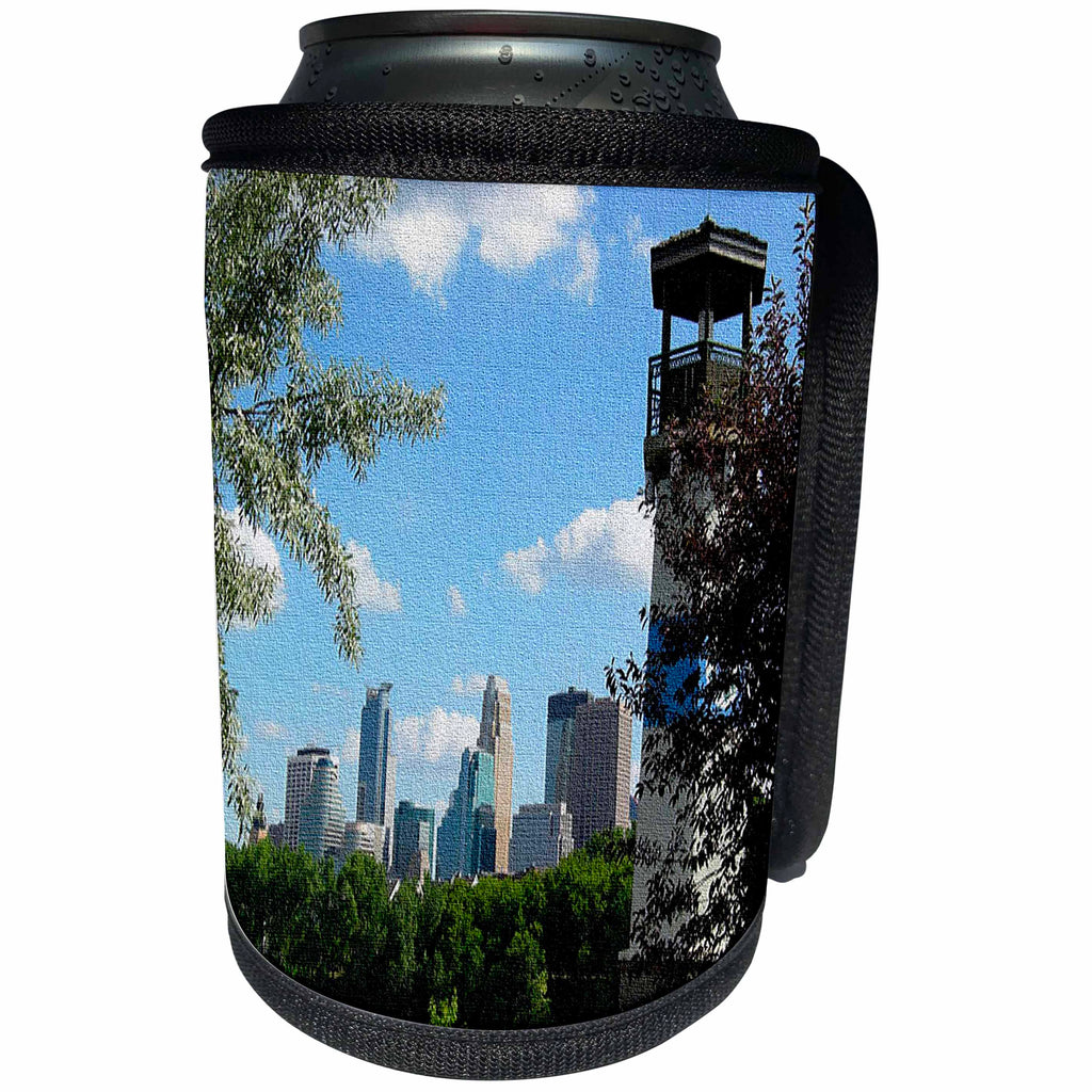 3dRose Sandy Mertens Minnesota - Boom Island Lighthouse in Saint Anthony Looking at City - Can Cooler Bottle Wrap (cc_26378)