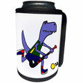 3dRose All Smiles Art Sports and Hobbies - Cute Funny T-rex Dinosaur Playing Field Hockey Cartoon - Can Cooler Bottle Wrap (cc_263782)