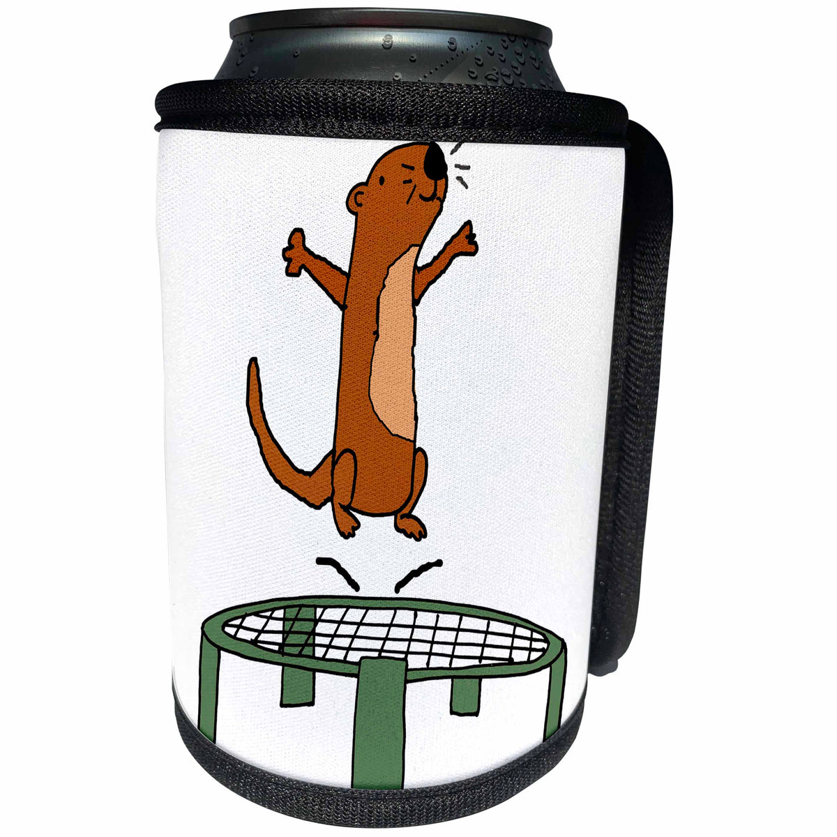 3dRose All Smiles Art Sports and Hobbies - Cute Funny Sea Otter Jumping on Trampoline Cartoon - Can Cooler Bottle Wrap (cc_263784)