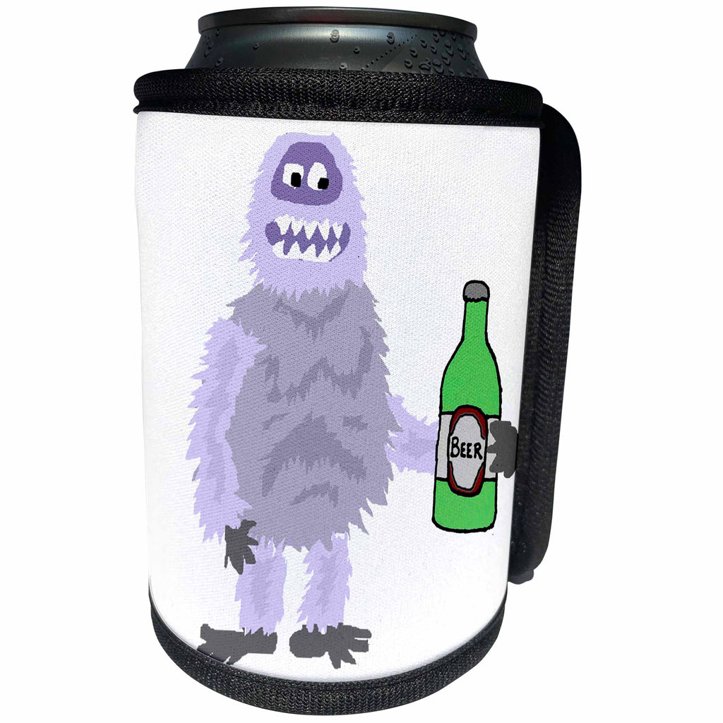 3dRose All Smiles Art Drinking - Cute Funny Abominable Snowman Drinking Beer Cartoon - Can Cooler Bottle Wrap (cc_263789)
