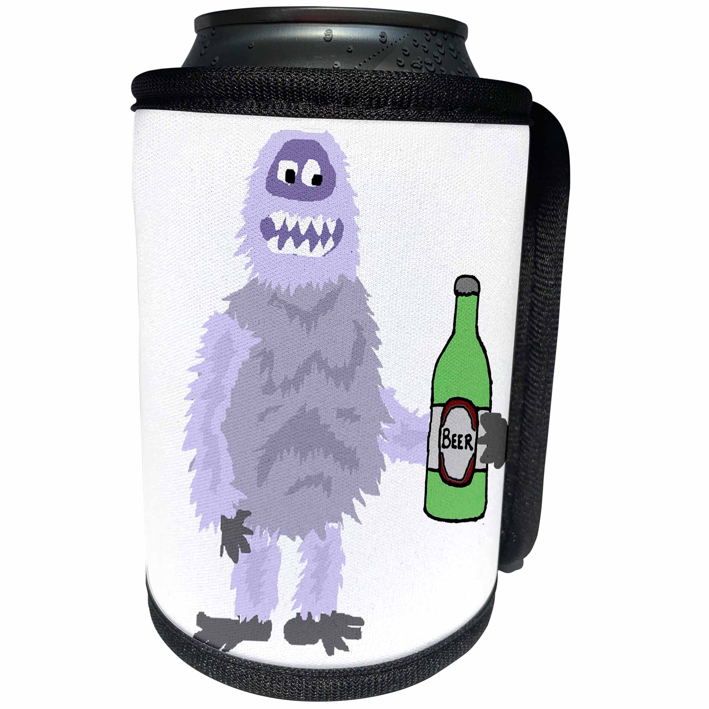 3dRose All Smiles Art Drinking - Cute Funny Abominable Snowman Drinking Beer Cartoon - Can Cooler Bottle Wrap (cc_263789)
