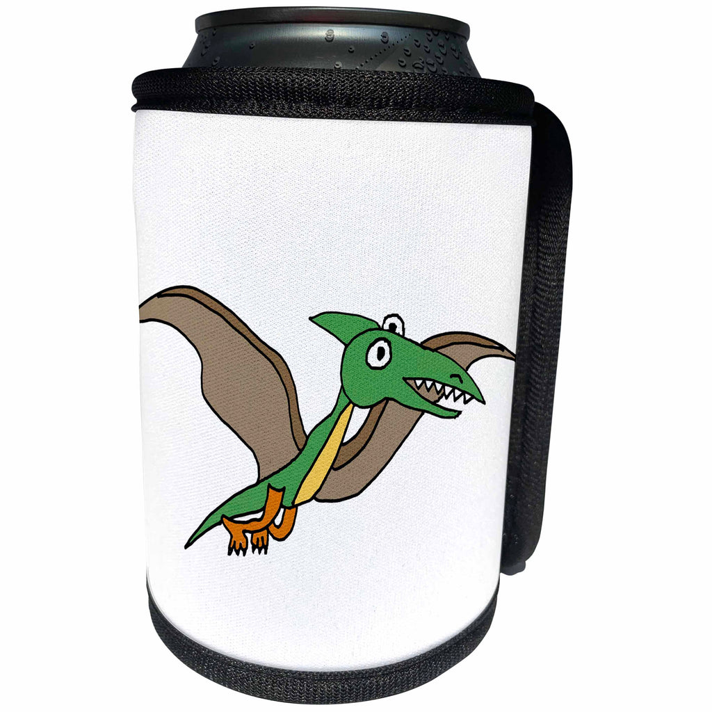 3dRose All Smiles Art Animals - Funny Prehistoric Pterodactyl in Flight Cartoon - Can Cooler Bottle Wrap (cc_263790)