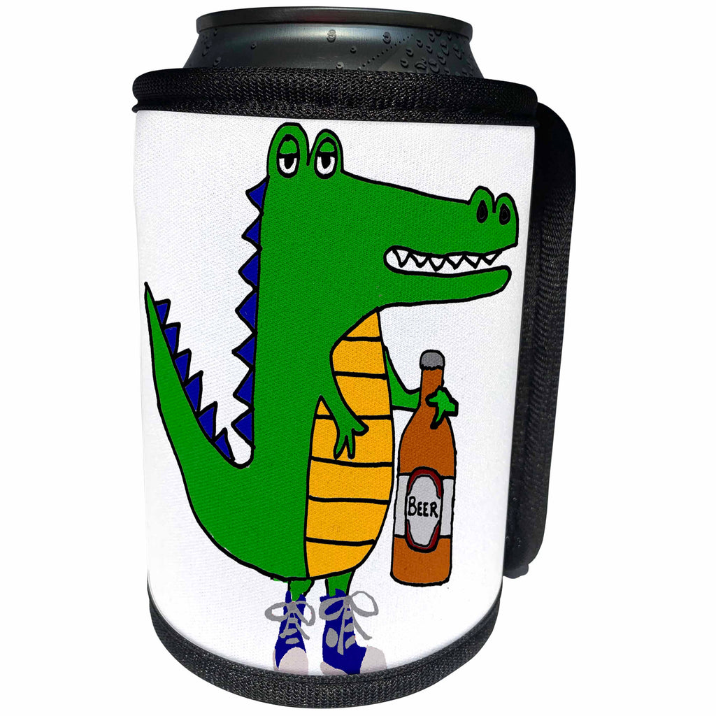 3dRose All Smiles Art Drinking - Funny Cool Alligator Drinking Beer Cartoon Art - Can Cooler Bottle Wrap (cc_263794)