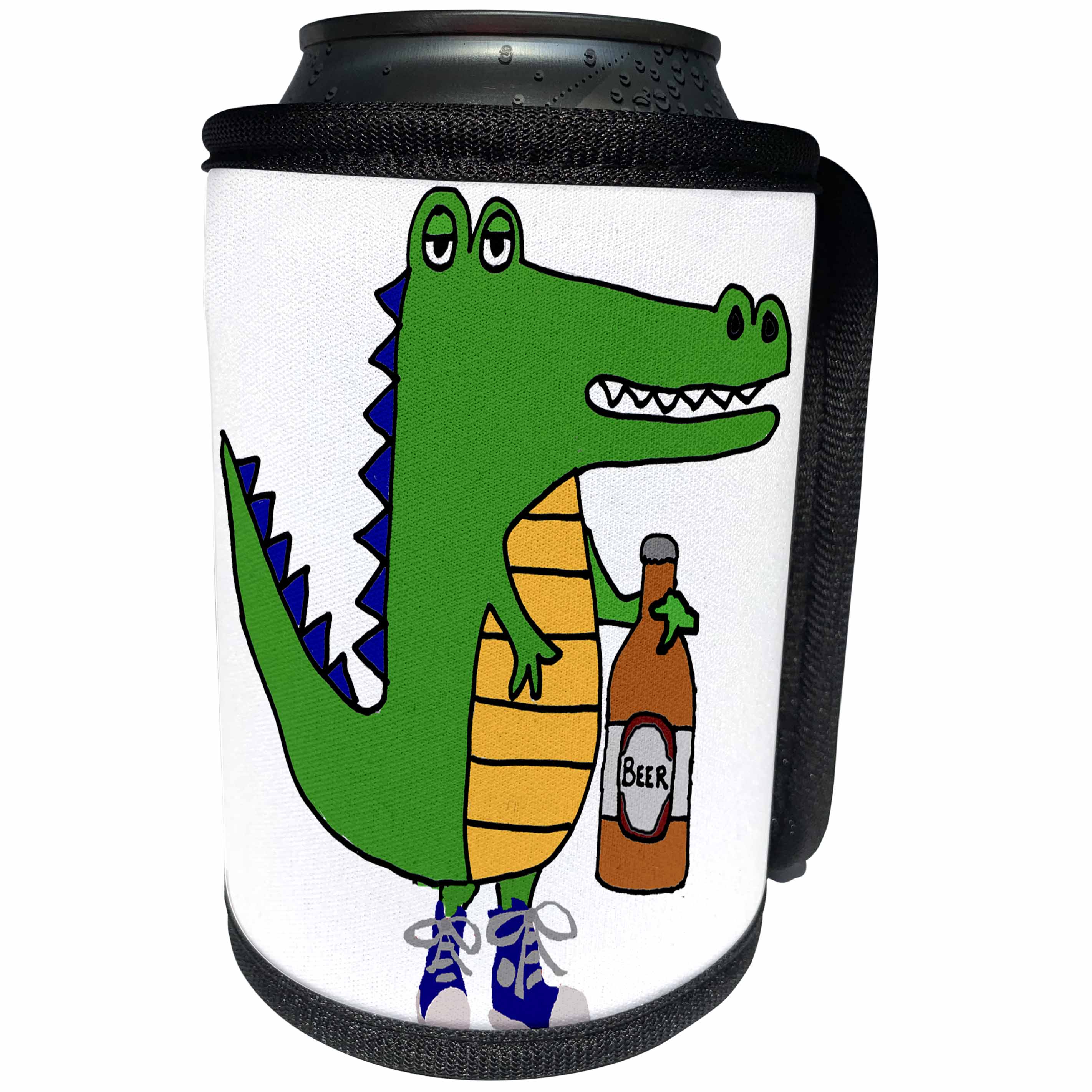 3dRose All Smiles Art Drinking - Funny Cool Alligator Drinking Beer Cartoon Art - Can Cooler Bottle Wrap (cc_263794)