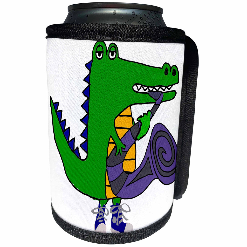 3dRose All Smiles Art Music - Funny Cute Alligator Playing Saxophone Cartoon - Can Cooler Bottle Wrap (cc_263796)