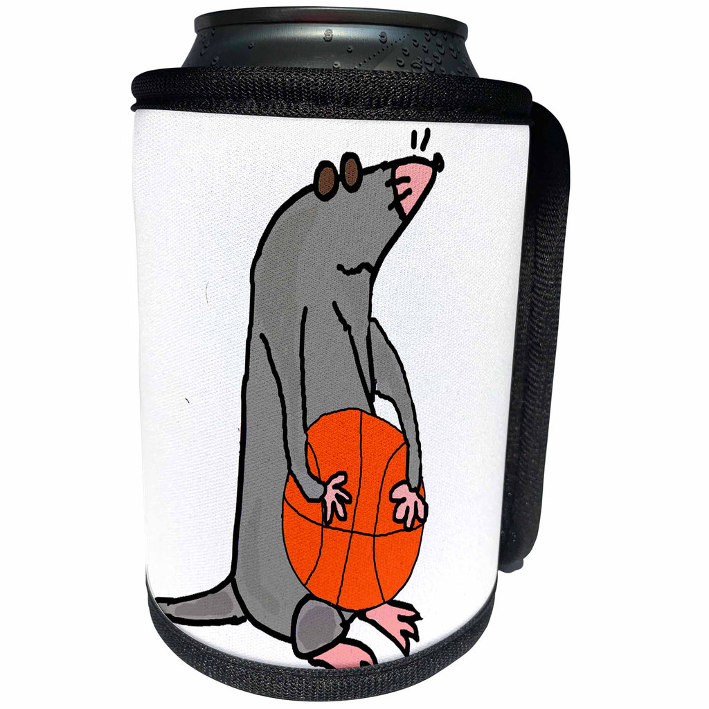 3dRose All Smiles Art Sports and Hobbies - Funny Cute Blind Mole Playing Basketball Cartoon - Can Cooler Bottle Wrap (cc_263797)