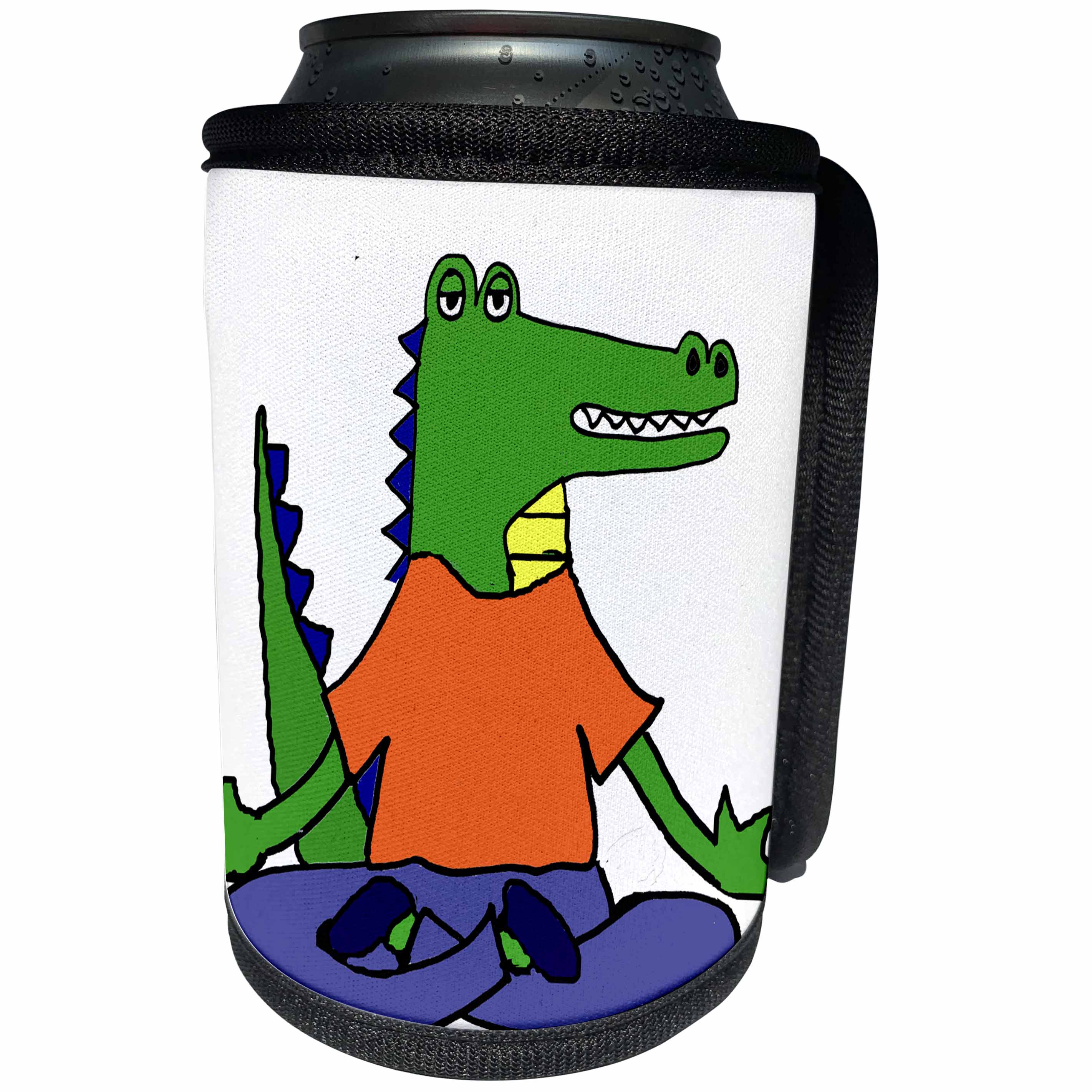 3dRose All Smiles Art Sports and Hobbies - Funny Cute Alligator Practicing Yoga Cartoon - Can Cooler Bottle Wrap (cc_263798)