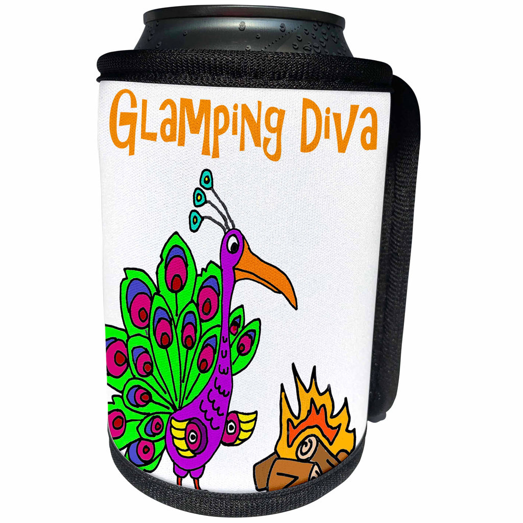 3dRose All Smiles Art Sports and Hobbies - Funny Cute Peacock Glamping Diva Cartoon - Can Cooler Bottle Wrap (cc_263800)