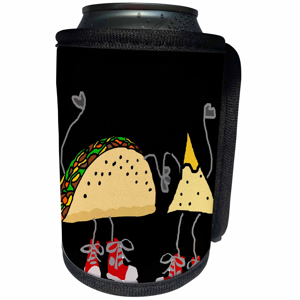 3dRose All Smiles Art Food - Cute Funny Taco and Nacho Cartoon Characters in High Tops - Can Cooler Bottle Wrap (cc_263804)