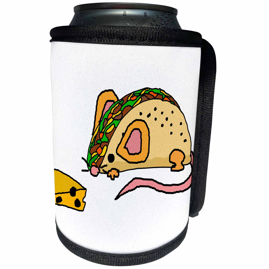 3dRose All Smiles Art Food - Funny Cute Taco Mouse and Cheese Cartoon - Can Cooler Bottle Wrap (cc_263807)