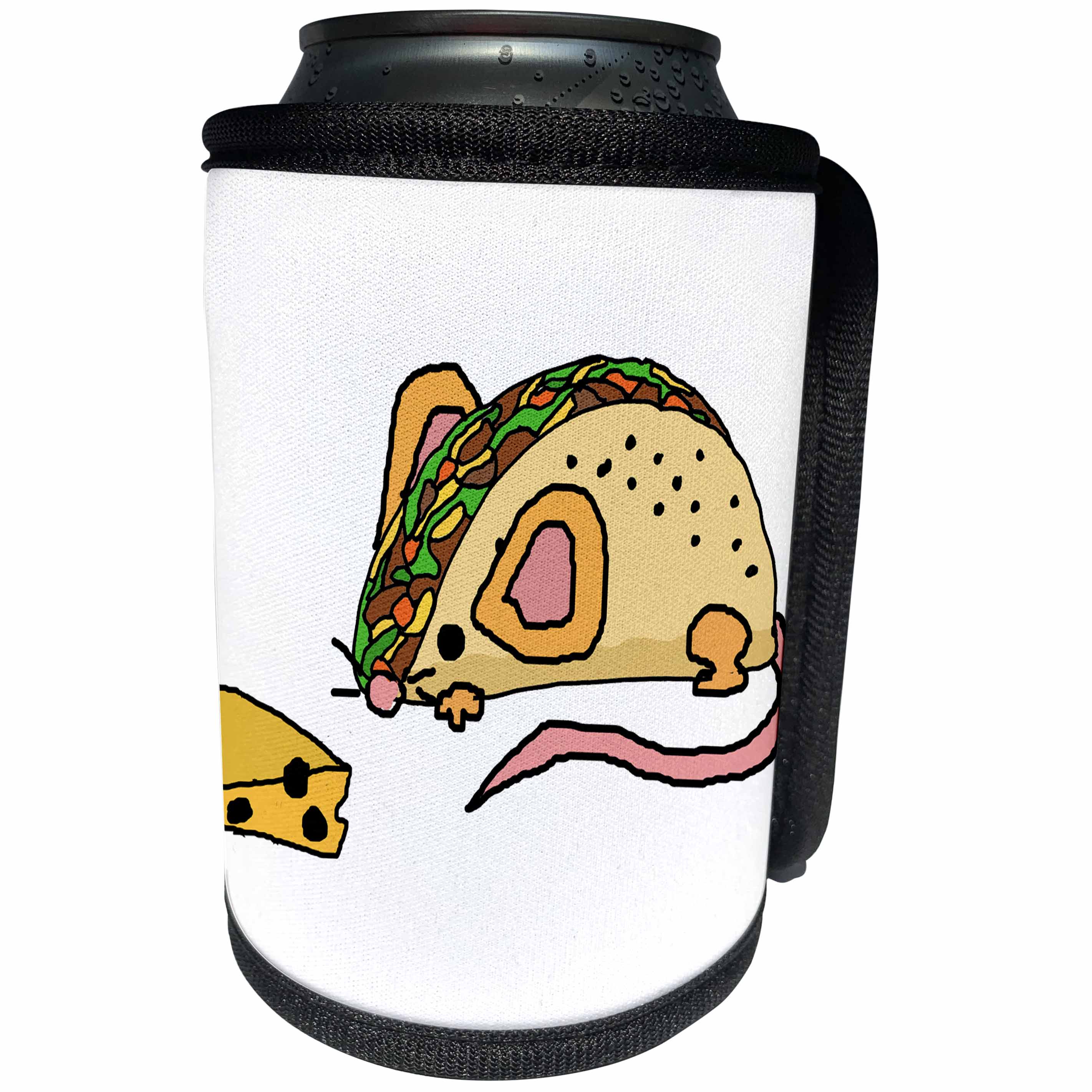 3dRose All Smiles Art Food - Funny Cute Taco Mouse and Cheese Cartoon - Can Cooler Bottle Wrap (cc_263807)