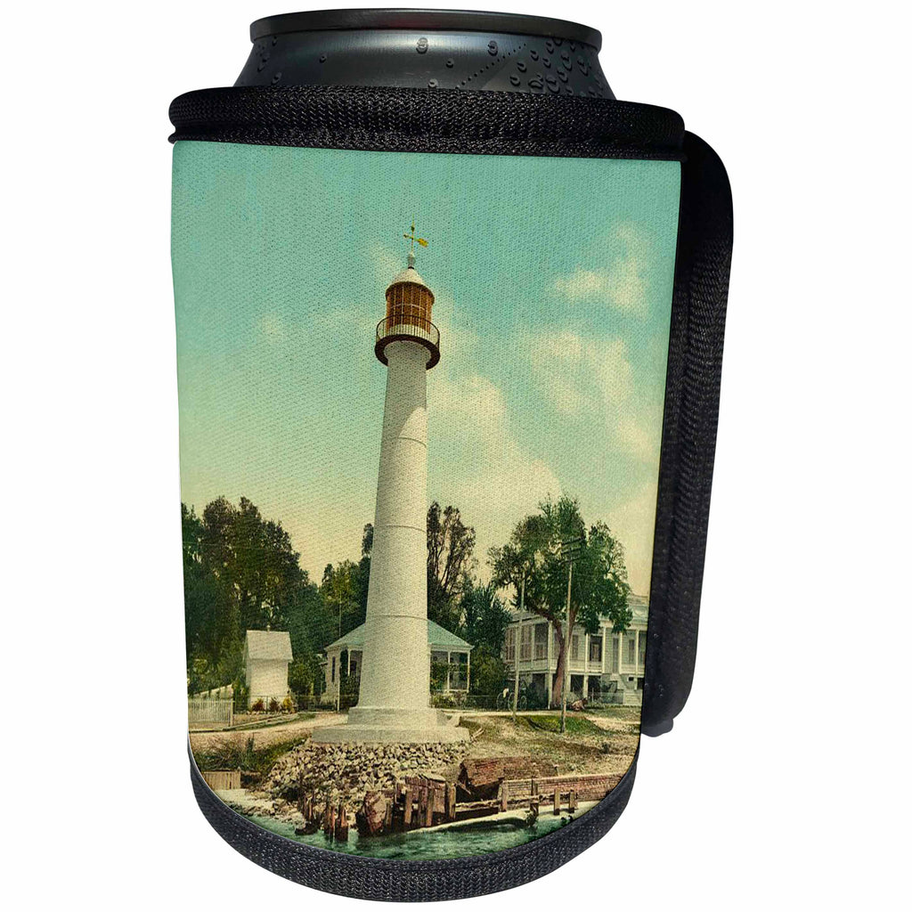 3dRose Sandy Mertens Mississippi - Vintage 1901 Biloxi Lighthouse - Can Cooler Bottle Wrap (cc_26381)