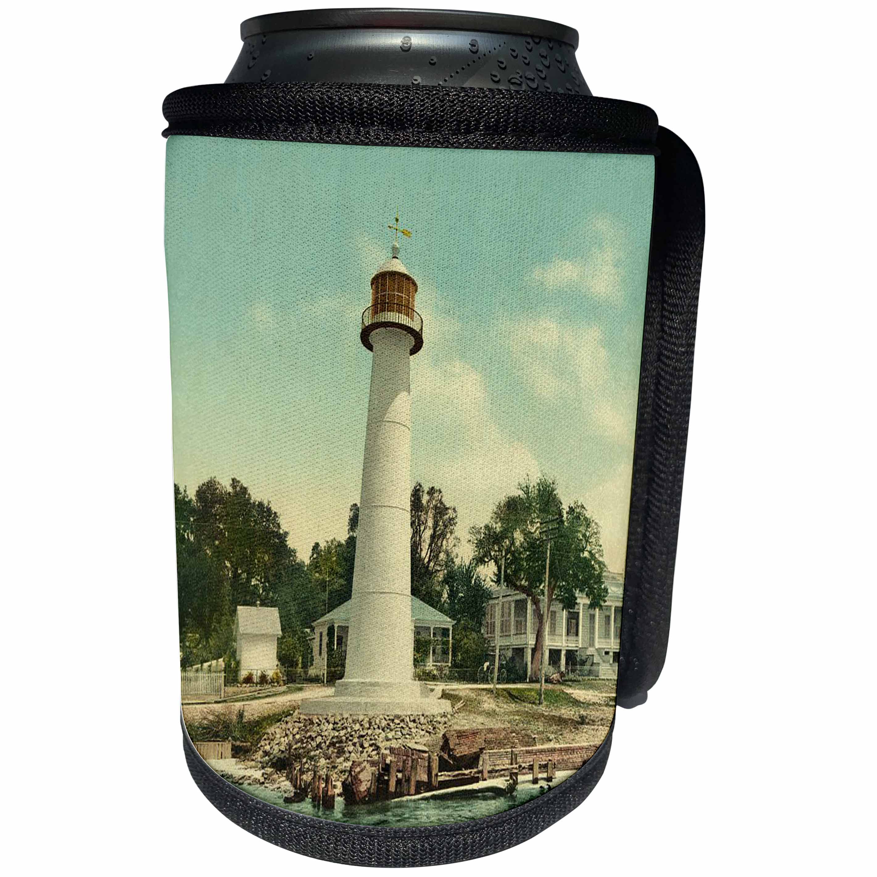 3dRose Sandy Mertens Mississippi - Vintage 1901 Biloxi Lighthouse - Can Cooler Bottle Wrap (cc_26381)