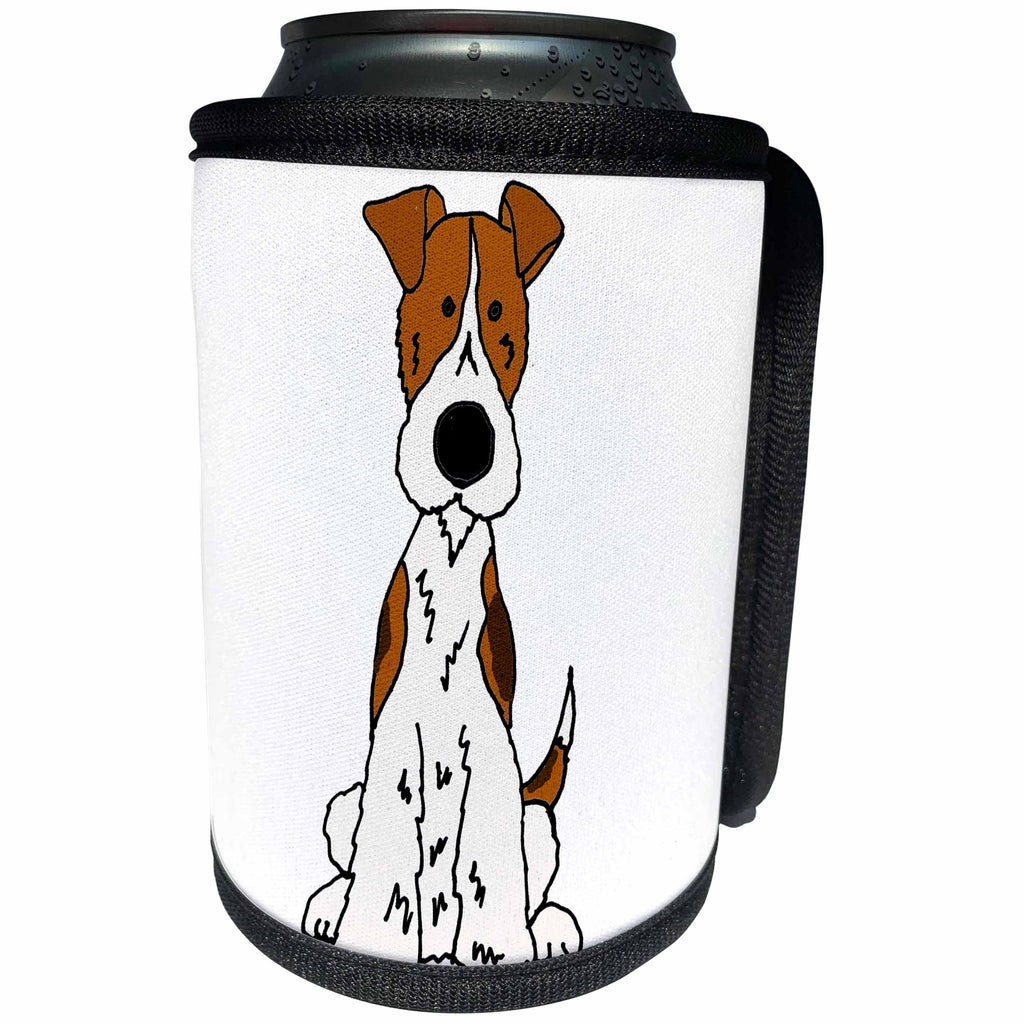 3dRose All Smiles Art Pets - Funny Cute Fox Terrier Puppy Dog Cartoon - Can Cooler Bottle Wrap (cc_263817)