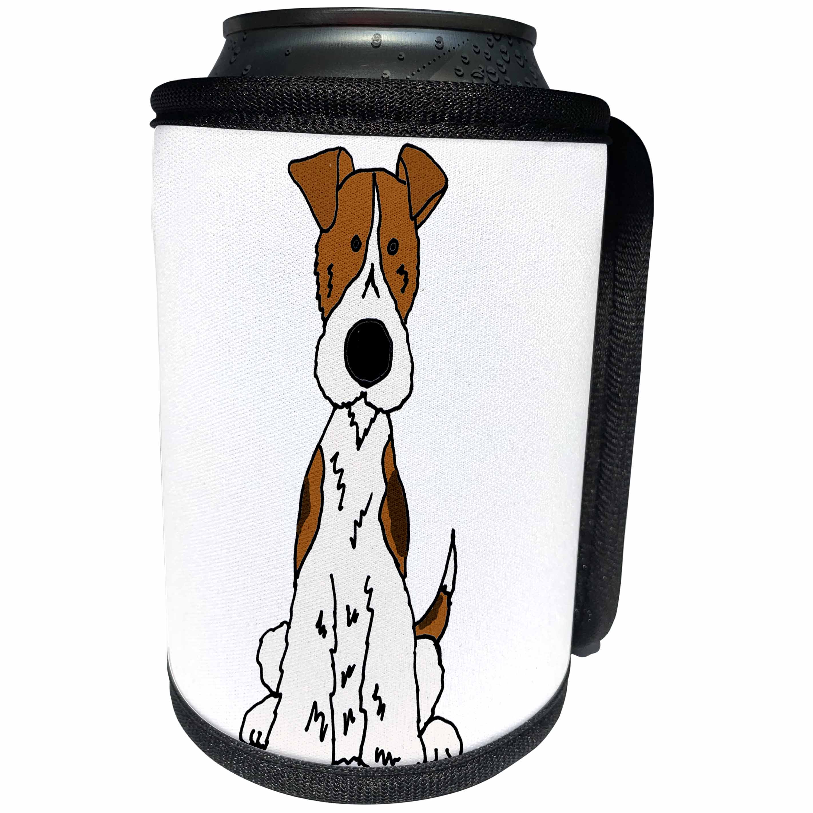 3dRose All Smiles Art Pets - Funny Cute Fox Terrier Puppy Dog Cartoon - Can Cooler Bottle Wrap (cc_263817)