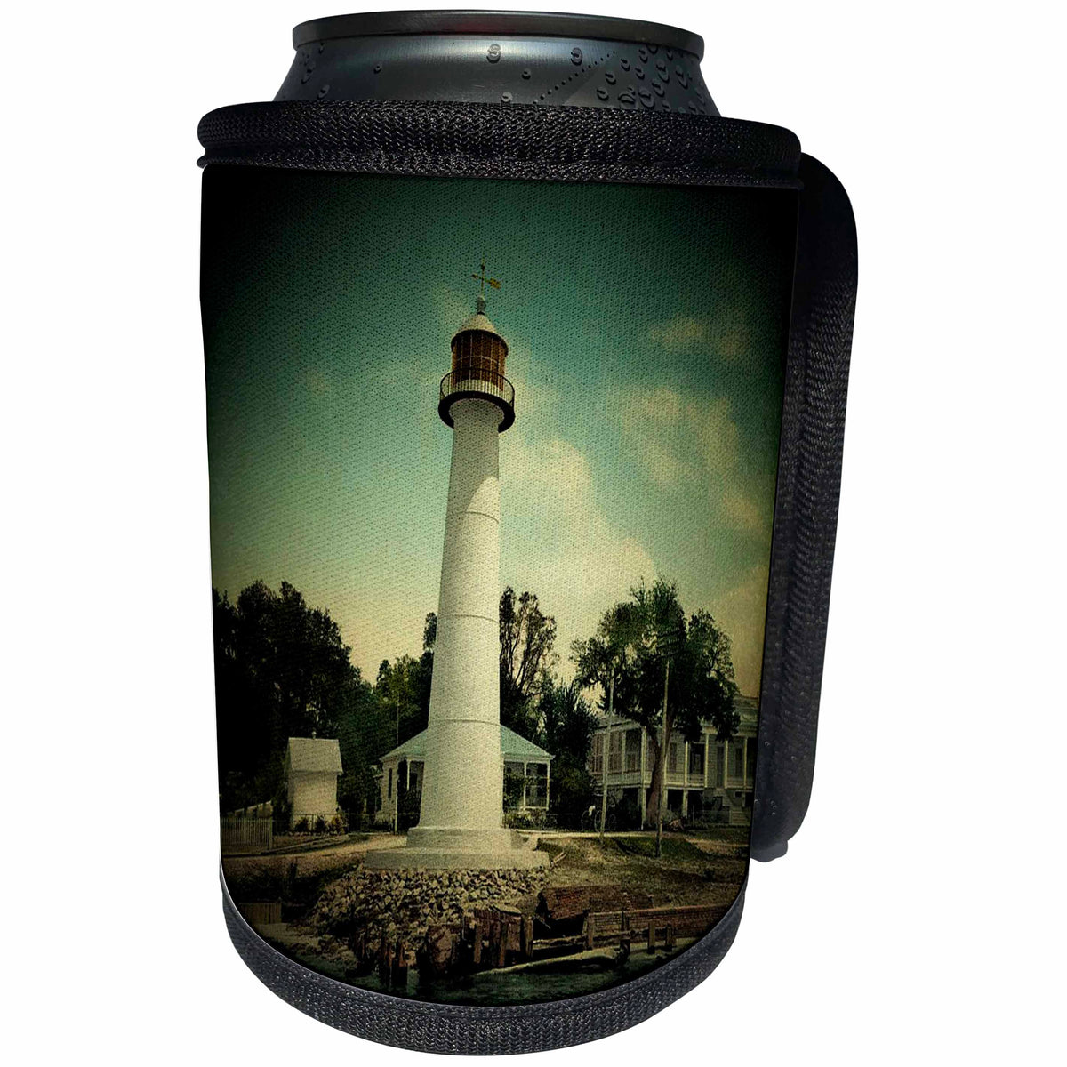 3dRose Sandy Mertens Mississippi - Vintage 1901 Biloxi Lighthouse spotlight - Can Cooler Bottle Wrap (cc_26382)