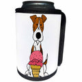 3dRose All Smiles Art Pets - Cute Funny Fox Terrier Dog eating Ice Cream Cone Cartoon - Can Cooler Bottle Wrap (cc_263821)