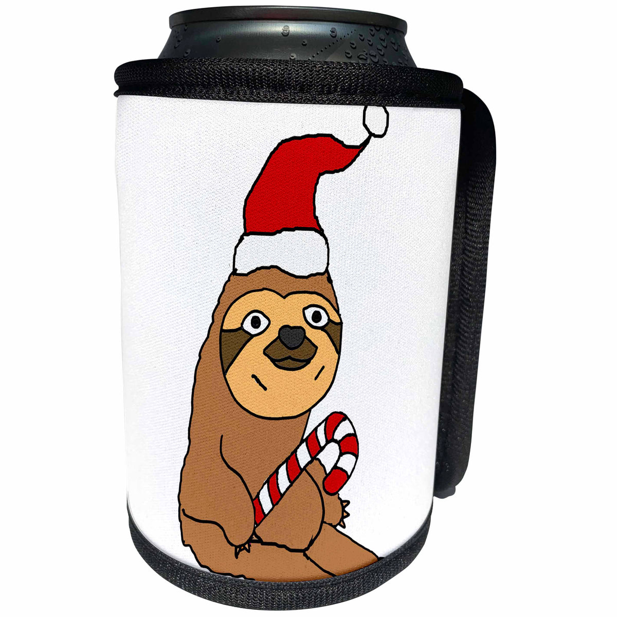 3dRose All Smiles Art Christmas - Cute Funny Sloth in Santa hat Christmas Cartoon - Can Cooler Bottle Wrap (cc_263828)
