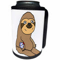 3dRose All Smiles Art Animals - Cute Funny Sloth wearing Daily not Hourly Wristwatch Cartoon - Can Cooler Bottle Wrap (cc_263829)
