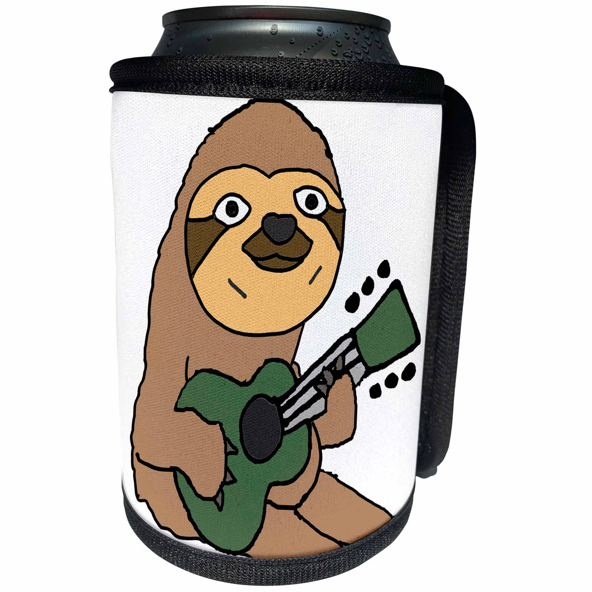 3dRose All Smiles Art Music - Cool Funky Sloth Playing Guitar Funny Cartoon - Can Cooler Bottle Wrap (cc_263832)