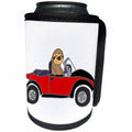 3dRose All Smiles Art Animals - Funny Cute Slow Sloth Driving Red Convertible Cartoon - Can Cooler Bottle Wrap (cc_263833)