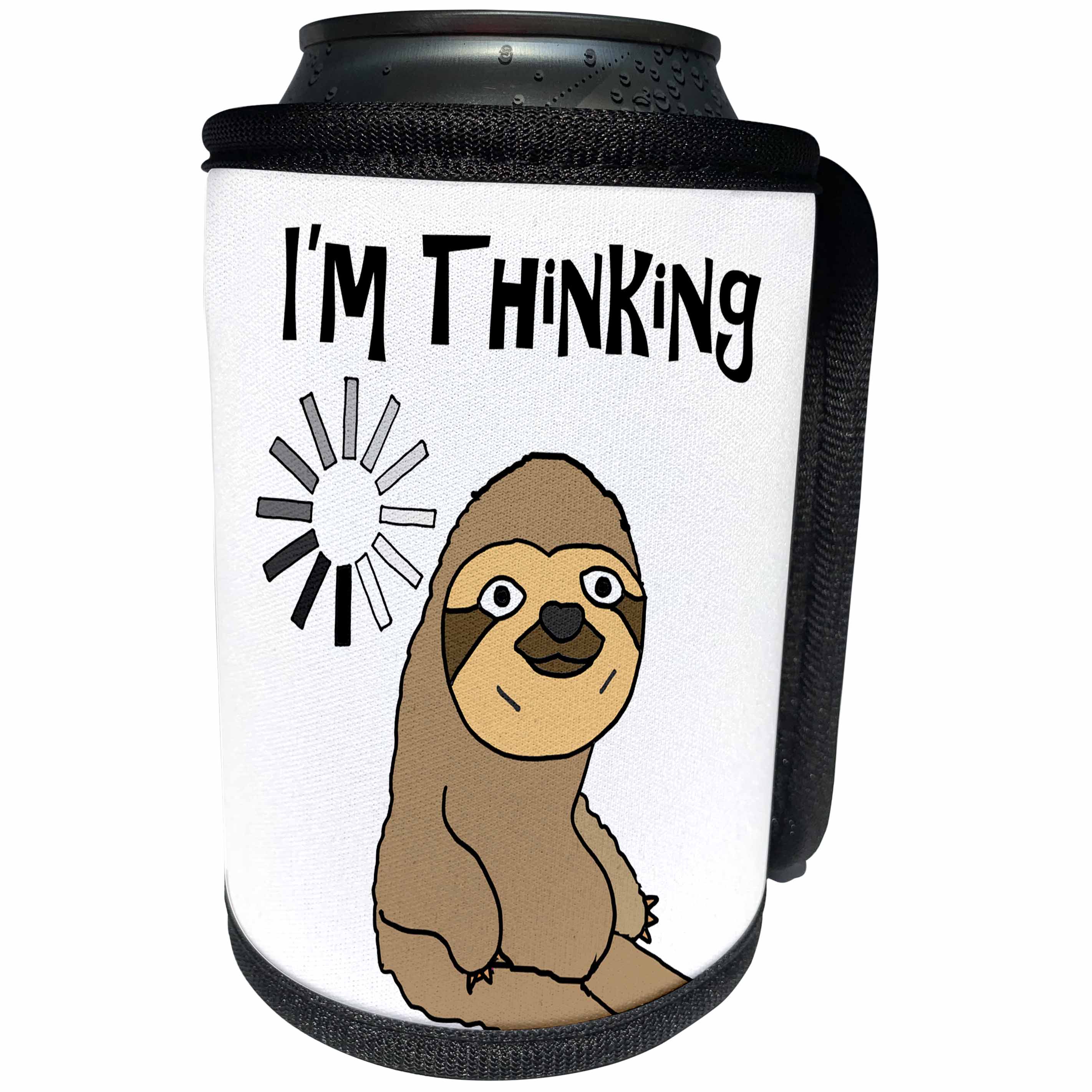 3dRose All Smiles Art Funny - Funny I am Thinking Sloth Cartoon Satire Art - Can Cooler Bottle Wrap (cc_263835)