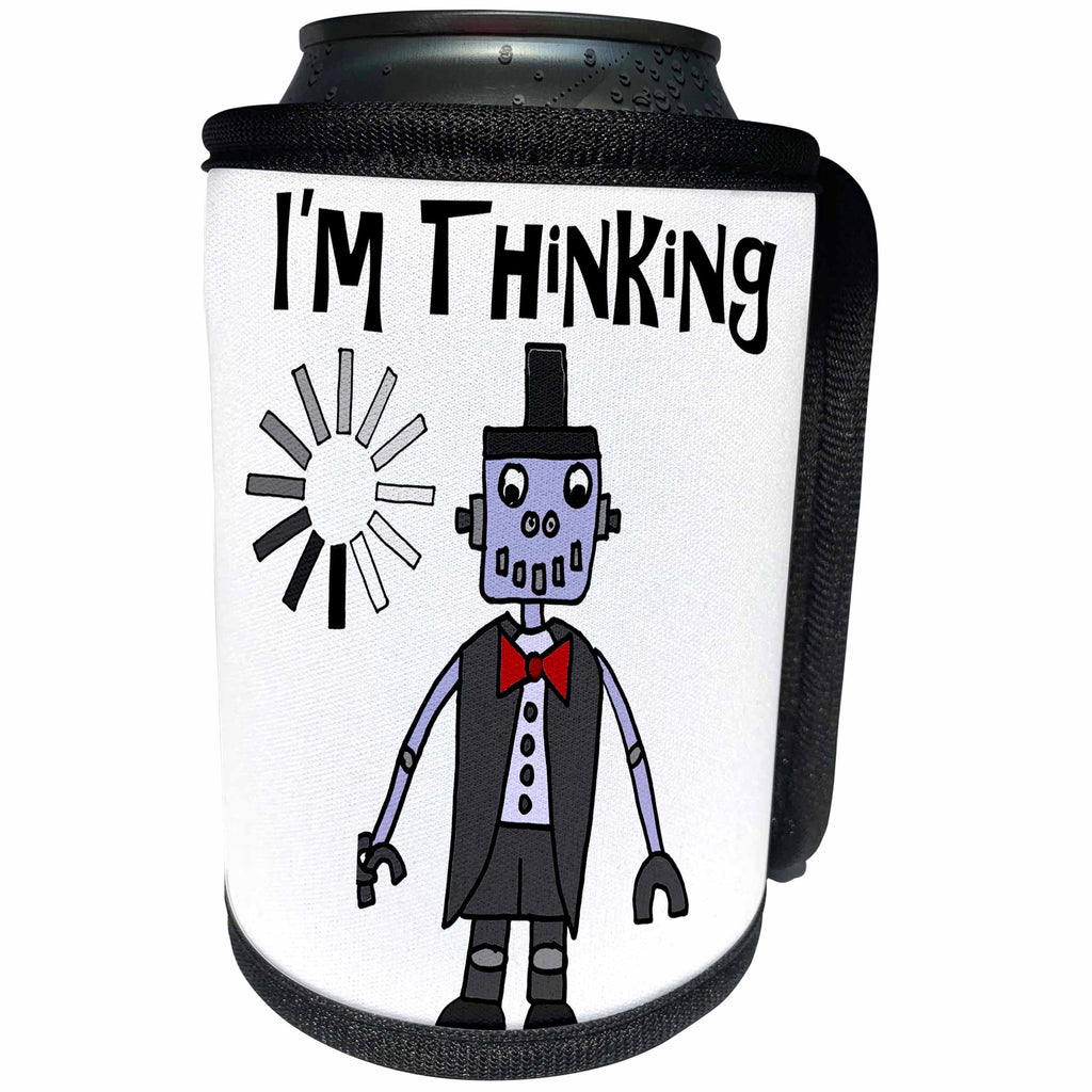 3dRose All Smiles Art Funny - Funny Robot I am Thinking Cartoon Satire - Can Cooler Bottle Wrap (cc_263840)