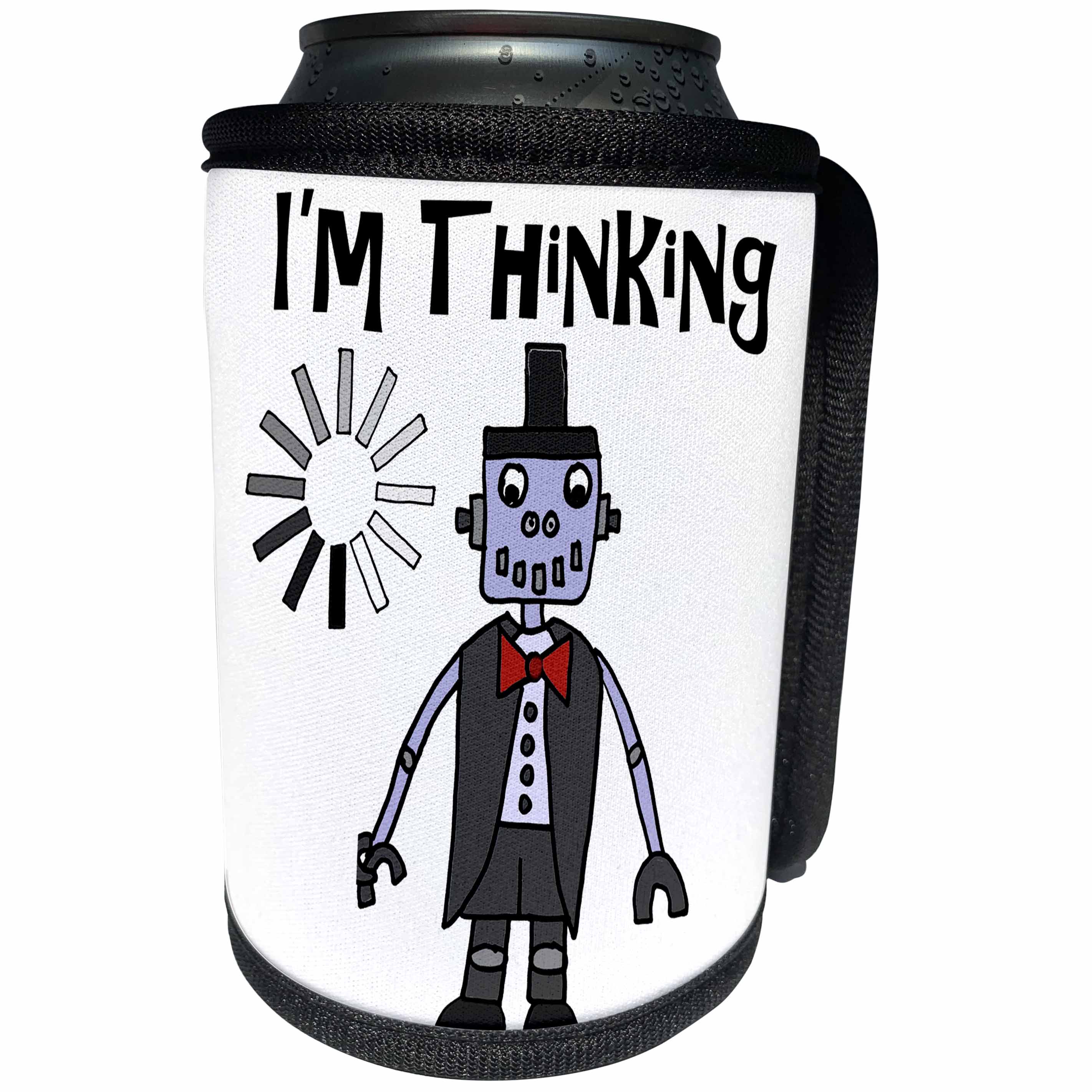 3dRose All Smiles Art Funny - Funny Robot I am Thinking Cartoon Satire - Can Cooler Bottle Wrap (cc_263840)