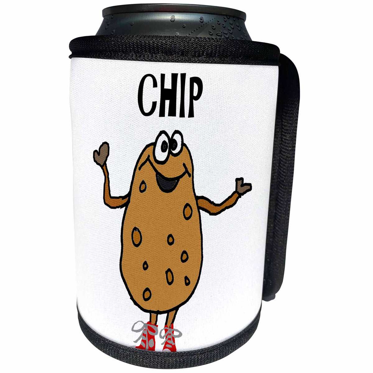 3dRose All Smiles Art Food - Funny silly Potato named Chip Pun Cartoon - Can Cooler Bottle Wrap (cc_263845)