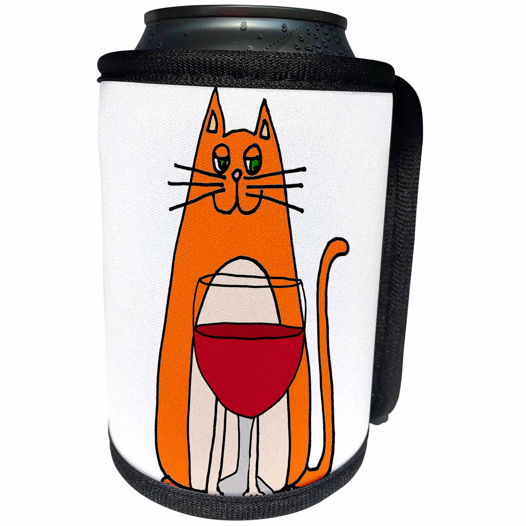 3dRose All Smiles Art Pets - Cool Funny Orange Cat Drinking Red Wine Cartoon - Can Cooler Bottle Wrap (cc_263848)