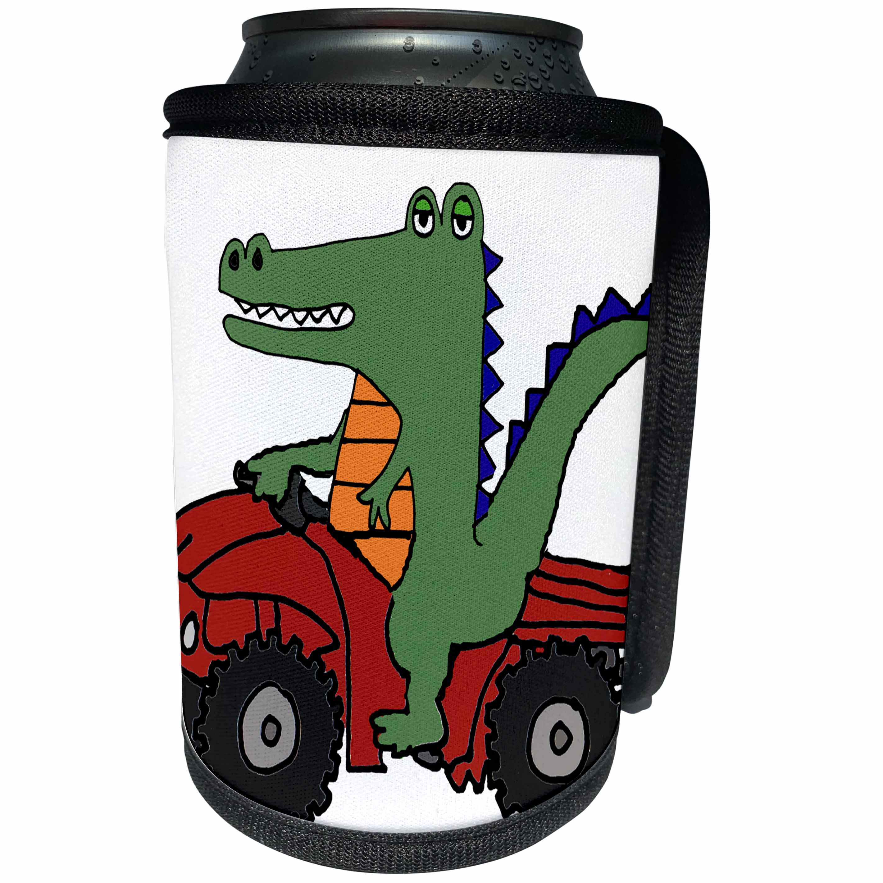 3dRose All Smiles Art Animals - Funny Cute Alligator Driving ATV Cartoon - Can Cooler Bottle Wrap (cc_263851)