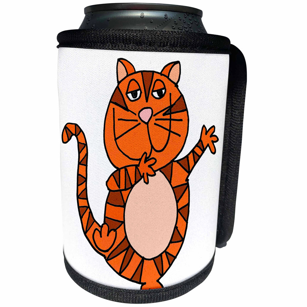3dRose All Smiles Art Pets - Funny Cute Dancing Orange Tabby Cat Cartoon - Can Cooler Bottle Wrap (cc_263852)