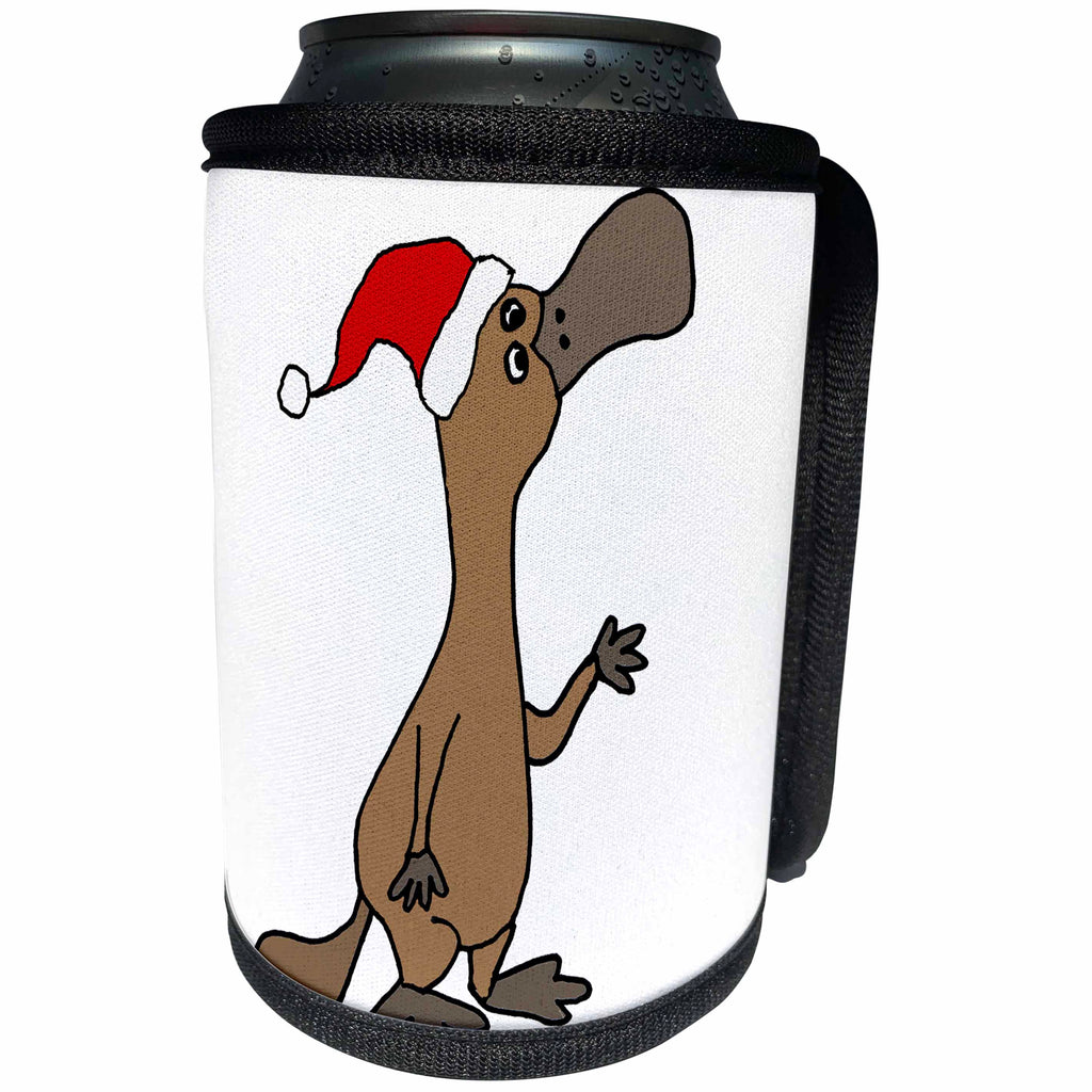 3dRose All Smiles Art Christmas - Hilarious Cute Duck-billed Platypus in Santa Hat Christmas Art - Can Cooler Bottle Wrap (cc_263853)