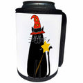 3dRose All Smiles Art Pets - Funny Cool Black Cat in Witch hat with Magic Wand Halloween - Can Cooler Bottle Wrap (cc_263862)