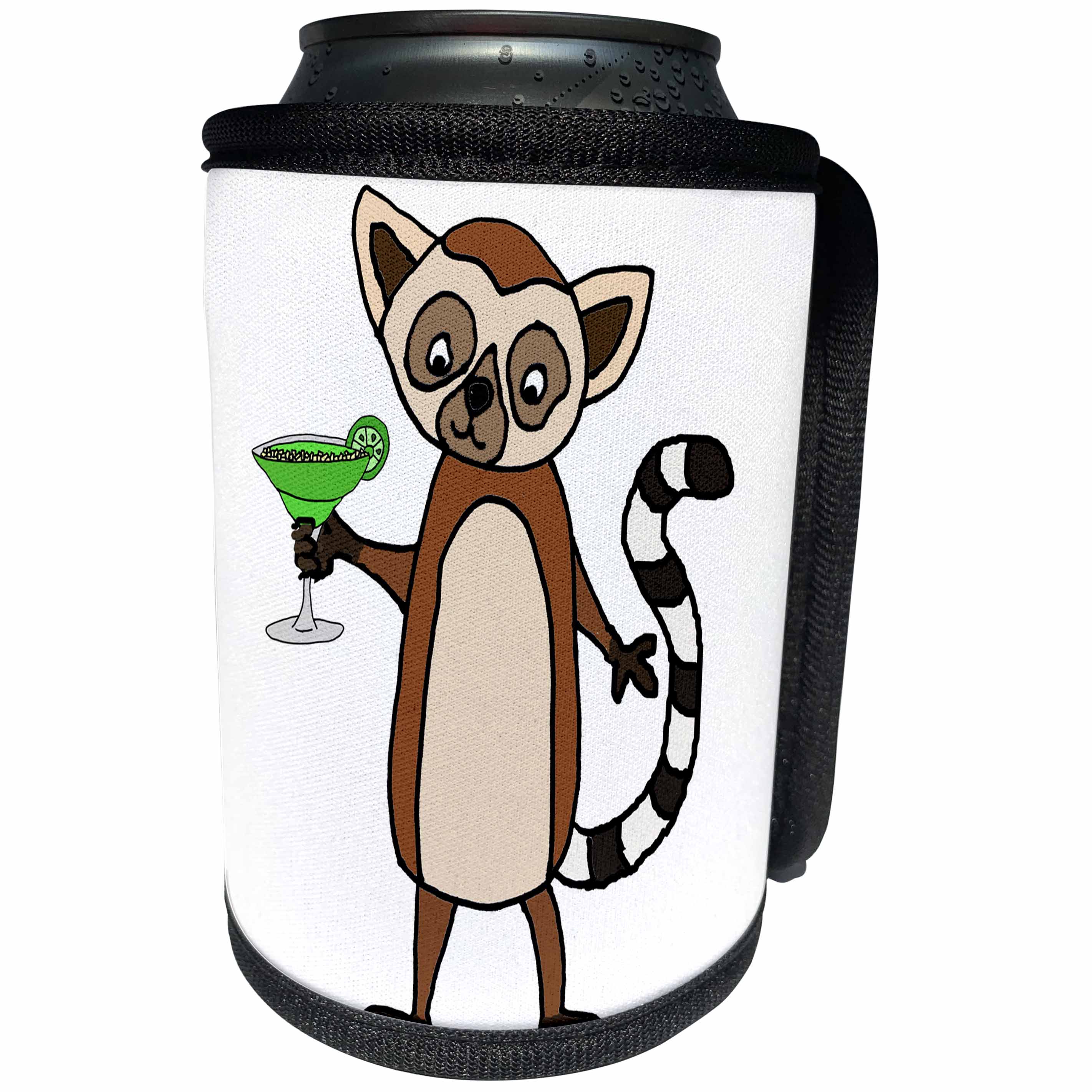 3dRose All Smiles Art Drinking - Funny Charming Lemur Drinking Margarita Cartoon - Can Cooler Bottle Wrap (cc_263864)