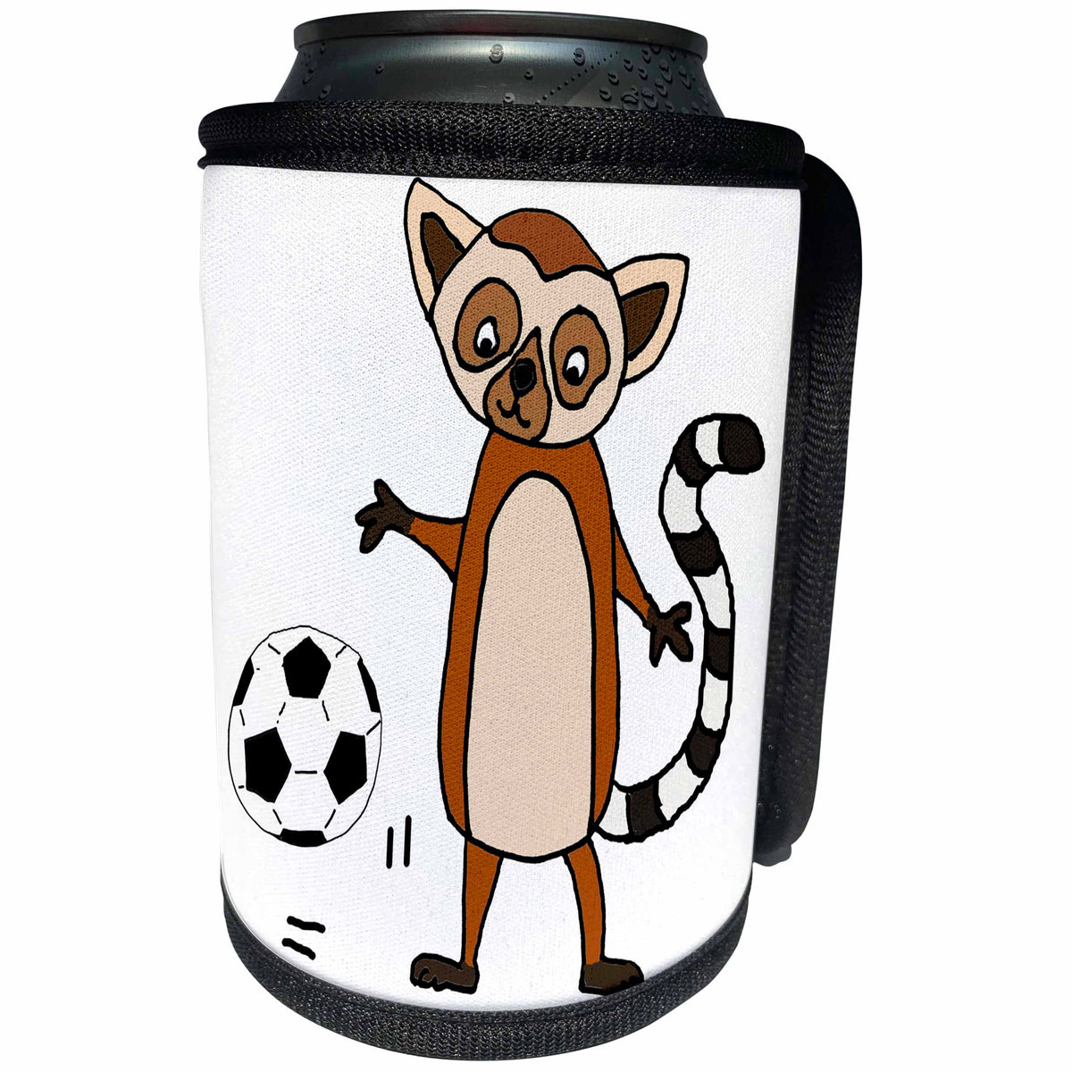3dRose All Smiles Art Sports and Hobbies - Funny Cute Lemur Playing Soccer Sport Cartoon - Can Cooler Bottle Wrap (cc_263865)