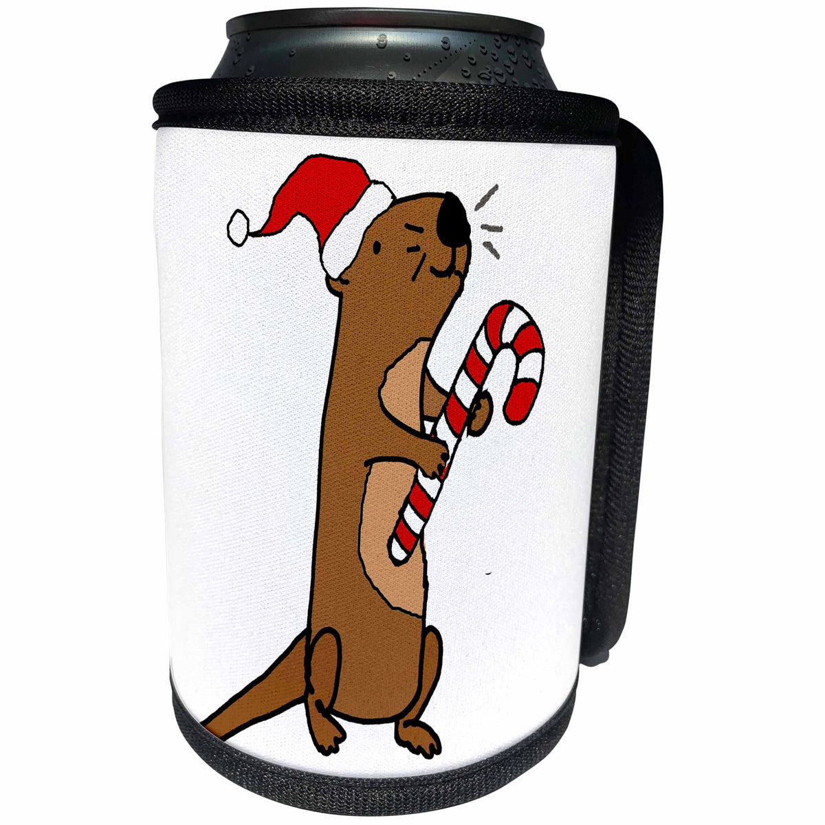 3dRose All Smiles Art Christmas - Funny Delightful Sea Otter in Santa Hat Christmas Cartoon - Can Cooler Bottle Wrap (cc_263867)