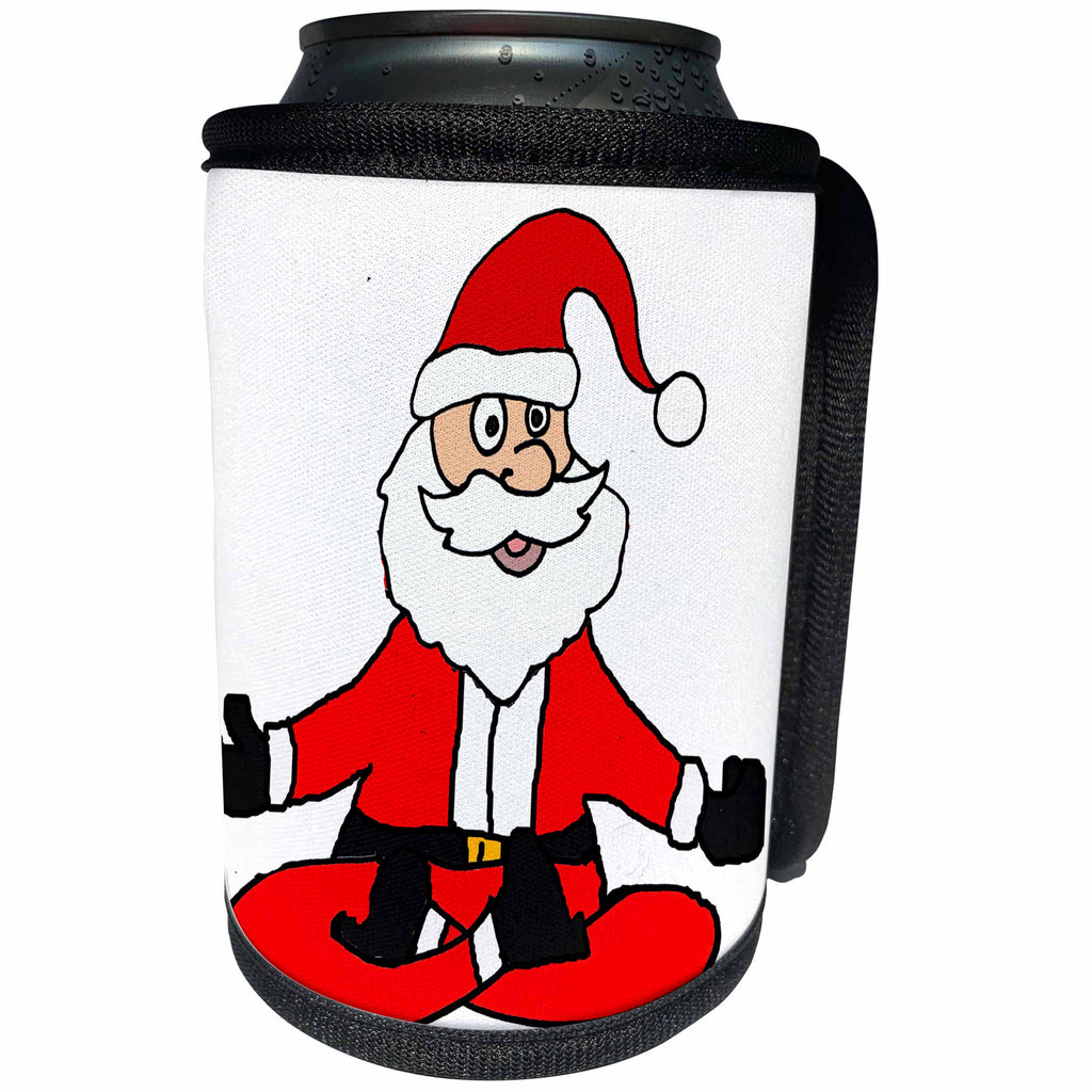 3dRose All Smiles Art Christmas - Funny Cute Santa Claus doing Yoga Christmas Cartoon - Can Cooler Bottle Wrap (cc_263868)