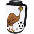 3dRose All Smiles Art Sports and Hobbies - Funny Cute Emu Flightless Bird Playing Soccer Cartoon - Can Cooler Bottle Wrap (cc_263873)